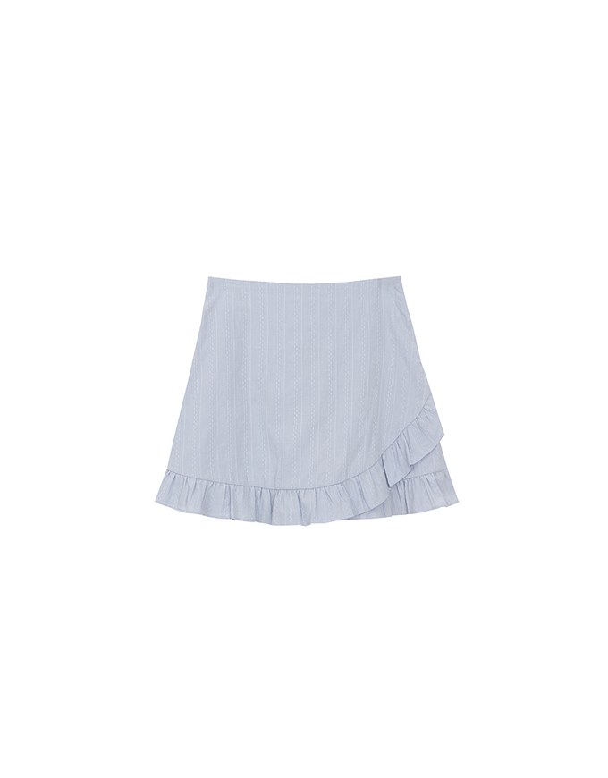 Ruffled Hem Wrap Look Skorts with Pinstripe Texture