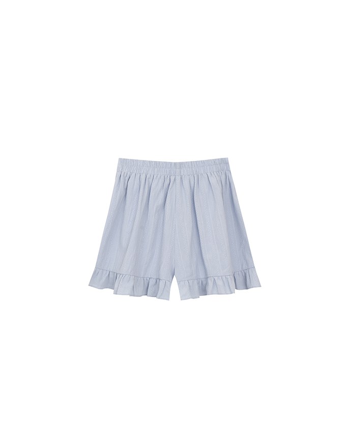 Ruffled Hem Wrap Look Skorts with Pinstripe Texture
