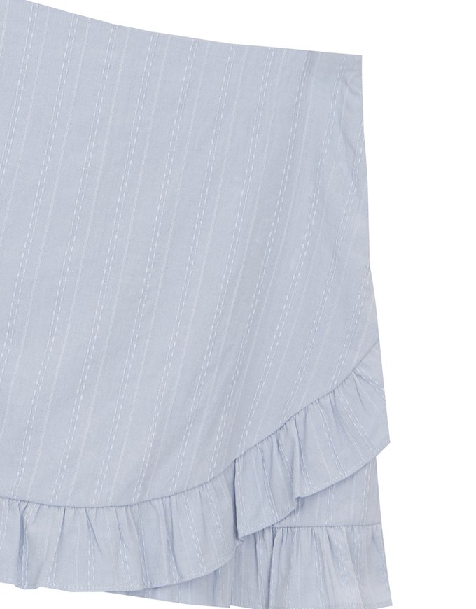 Ruffled Hem Wrap Look Skorts with Pinstripe Texture