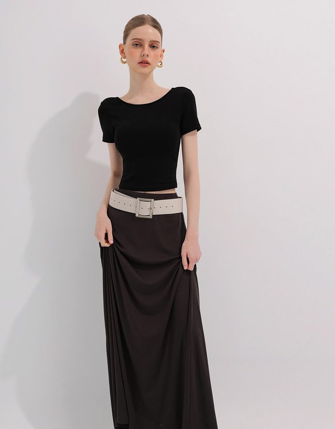 Basic Low Back Padded Crop Short Sleeve Top