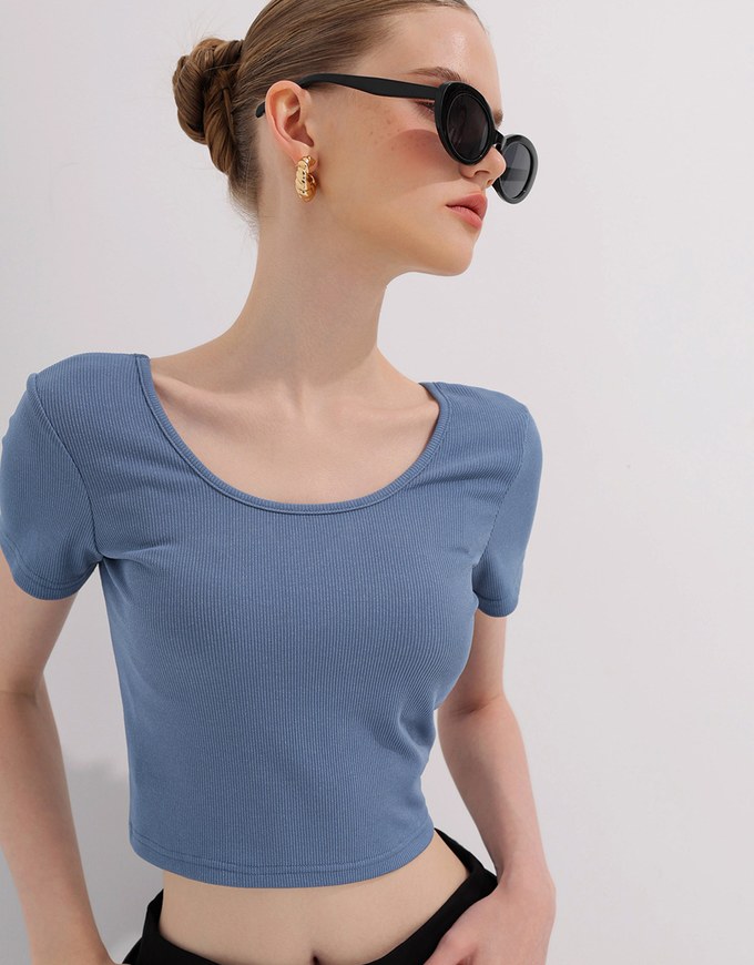 2 Way Neckline Ribbed Crop Tee