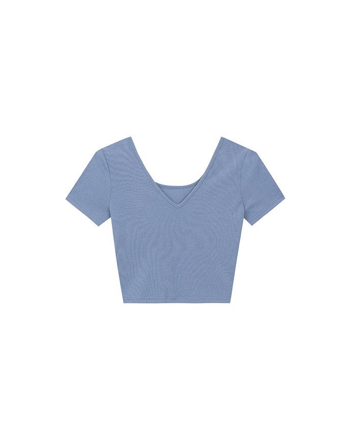 2 Way Neckline Ribbed Crop Tee