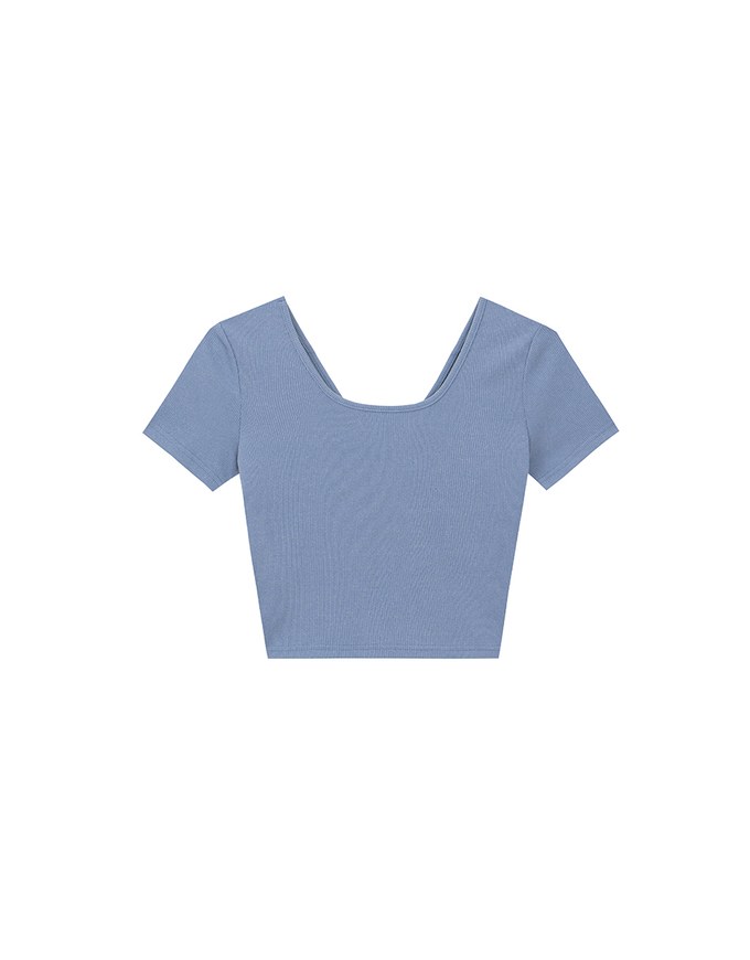 2 Way Neckline Ribbed Crop Tee