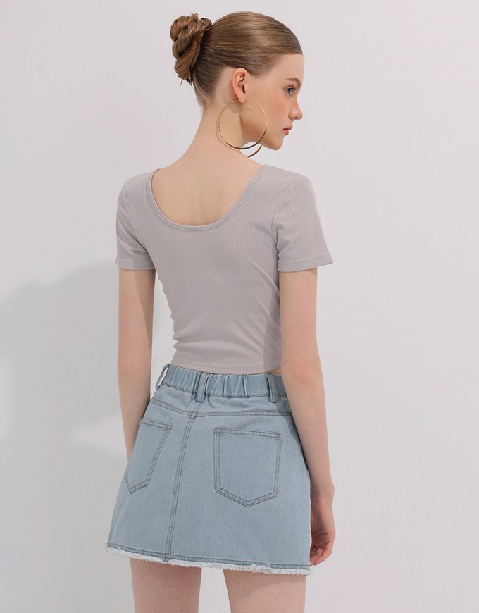 2 Way Neckline Ribbed Crop Tee