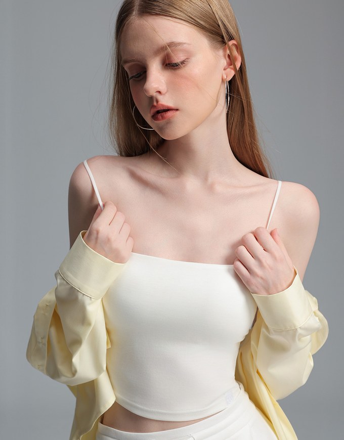 【Stain Resistant】Basic Spaghetti Strap Fitted Crop Cami Top