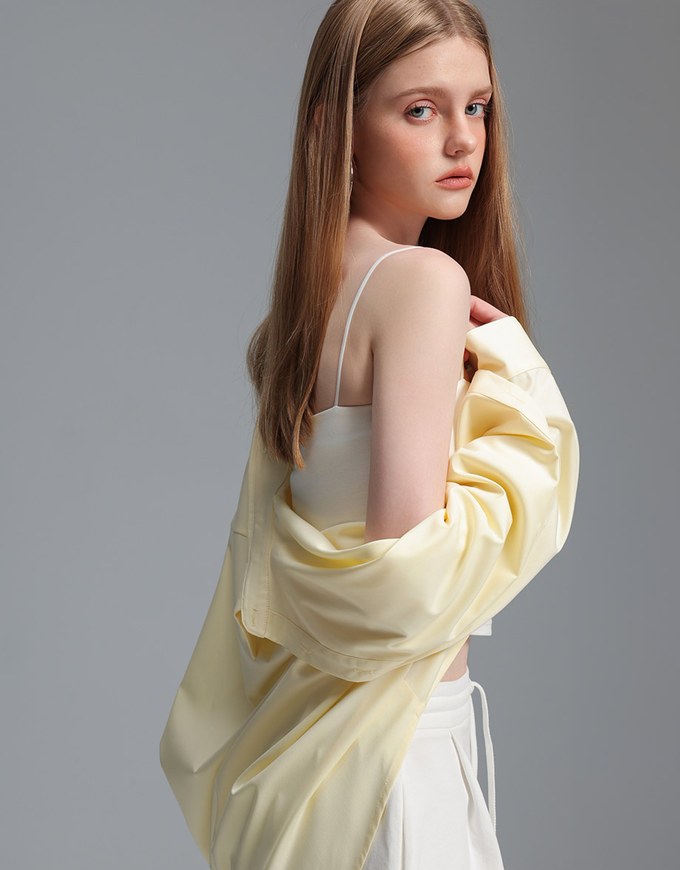 【Stain Resistant】Basic Spaghetti Strap Fitted Crop Cami Top