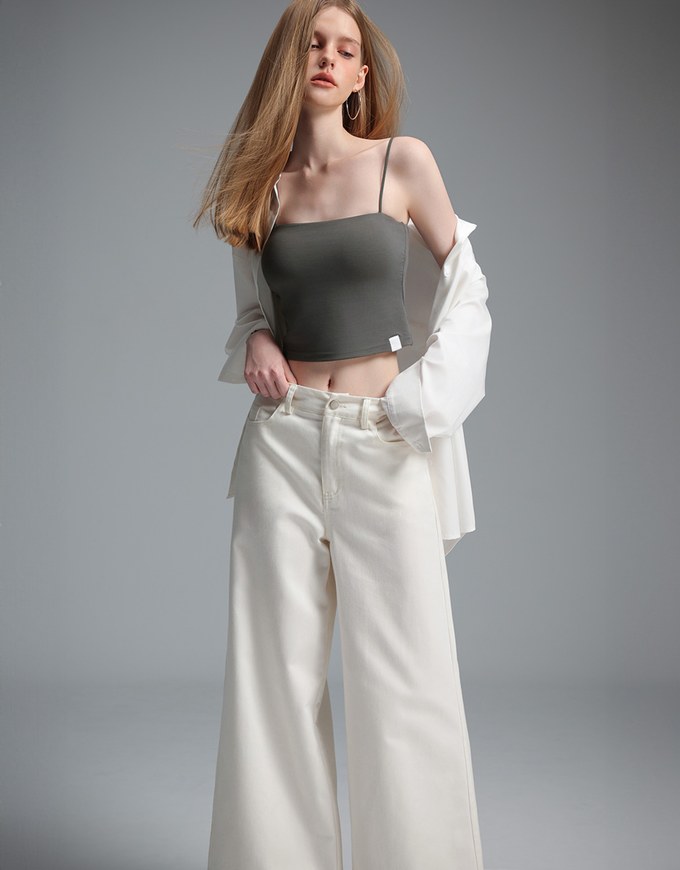 【Stain Resistant】Basic Spaghetti Strap Fitted Crop Cami Top