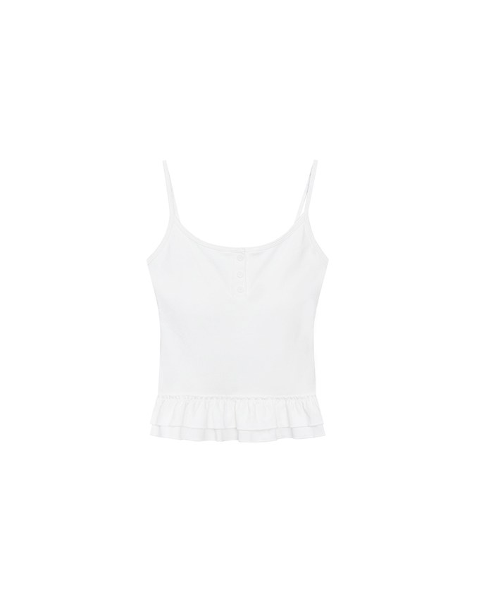 Fitted Knit Padded Cami Top with Flowy Ruffle Hemline