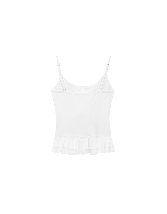 Fitted Knit Padded Cami Top with Flowy Ruffle Hemline