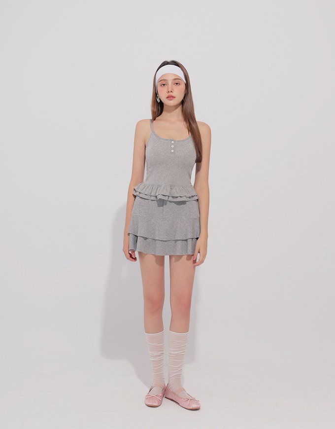 Fitted Knit Padded Cami Top with Flowy Ruffle Hemline