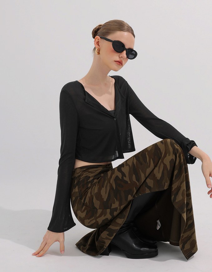 V Neck Fitted Crop Knit Cardigan Top