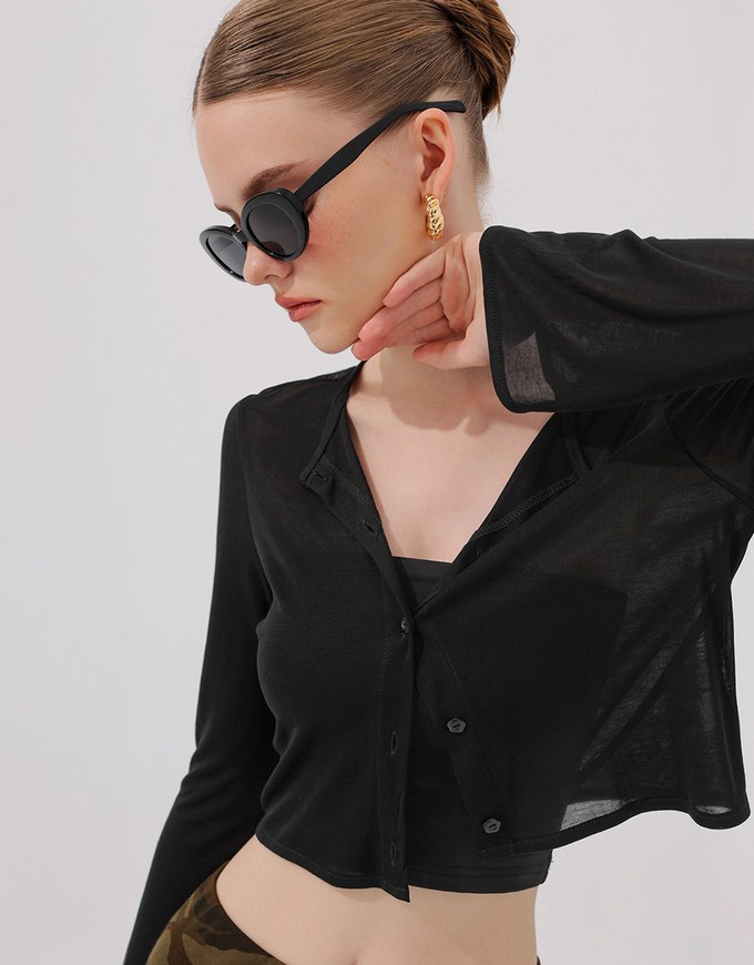 V Neck Fitted Crop Knit Cardigan Top