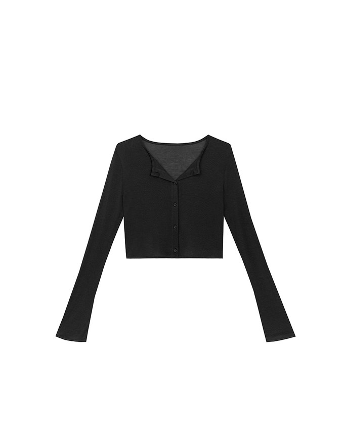 V Neck Fitted Crop Knit Cardigan Top