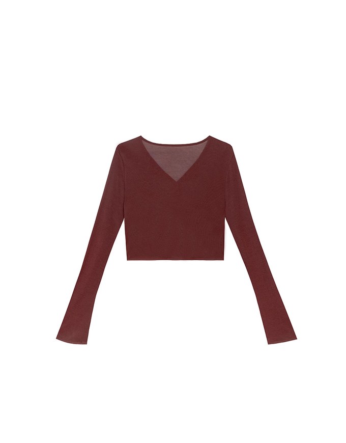 V Neck Fitted Crop Knit Cardigan Top