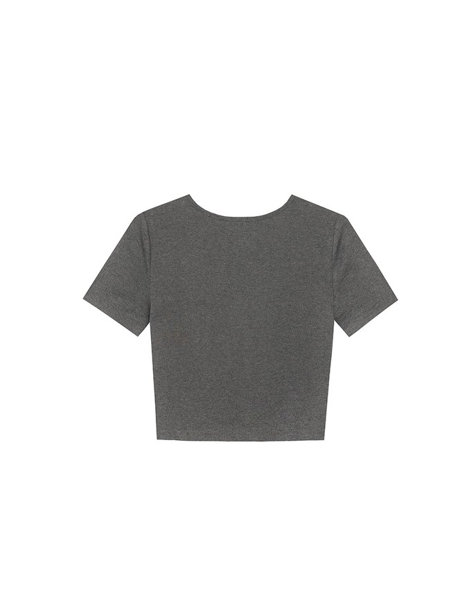 クルーネックボタンショートスリーブクロップドTシャツ