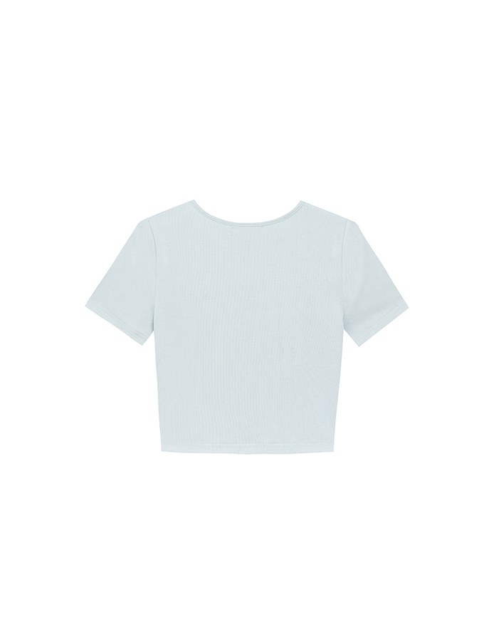 クルーネックボタンショートスリーブクロップドTシャツ