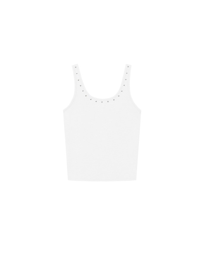 Metal Studded U Neck Ribbed Tank Top