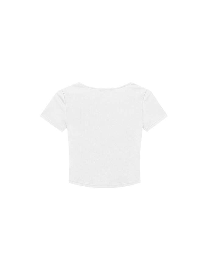 Mesh Panel Ruched Square Neck Ribbed Knit Crop Top