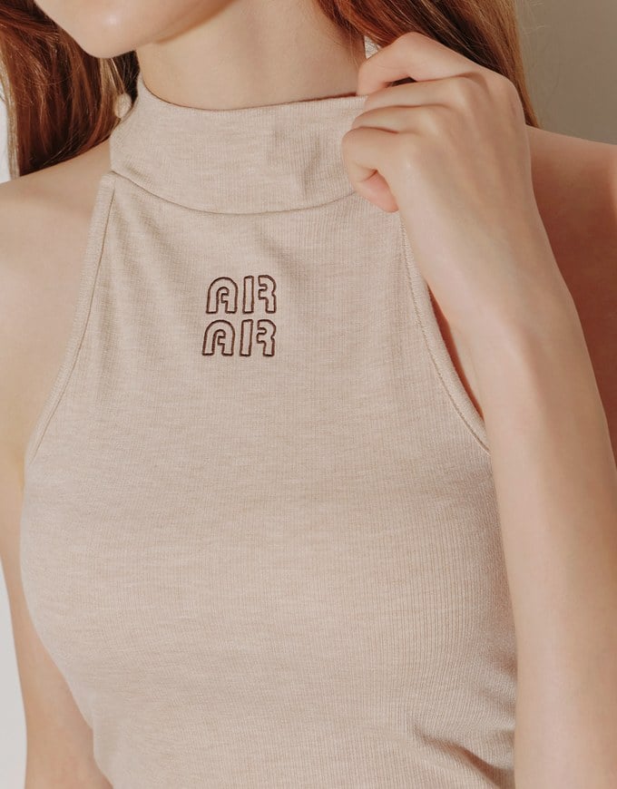 2 Way High Neck Sleeveless Crop Bra Top with AIR SPACE Logo Embroidery