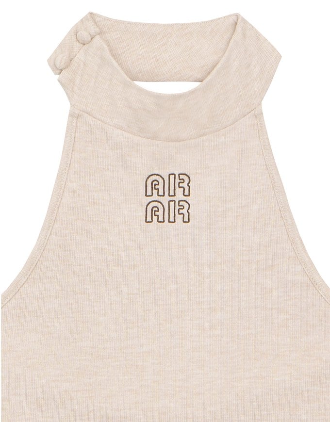 2 Way High Neck Sleeveless Crop Bra Top with AIR SPACE Logo Embroidery