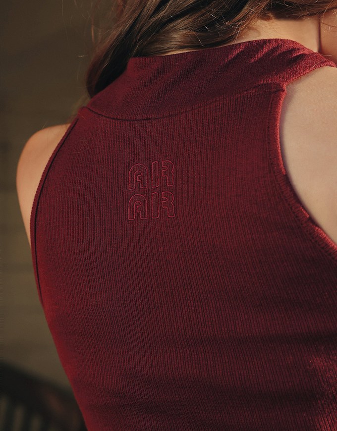2 Way High Neck Sleeveless Crop Bra Top with AIR SPACE Logo Embroidery