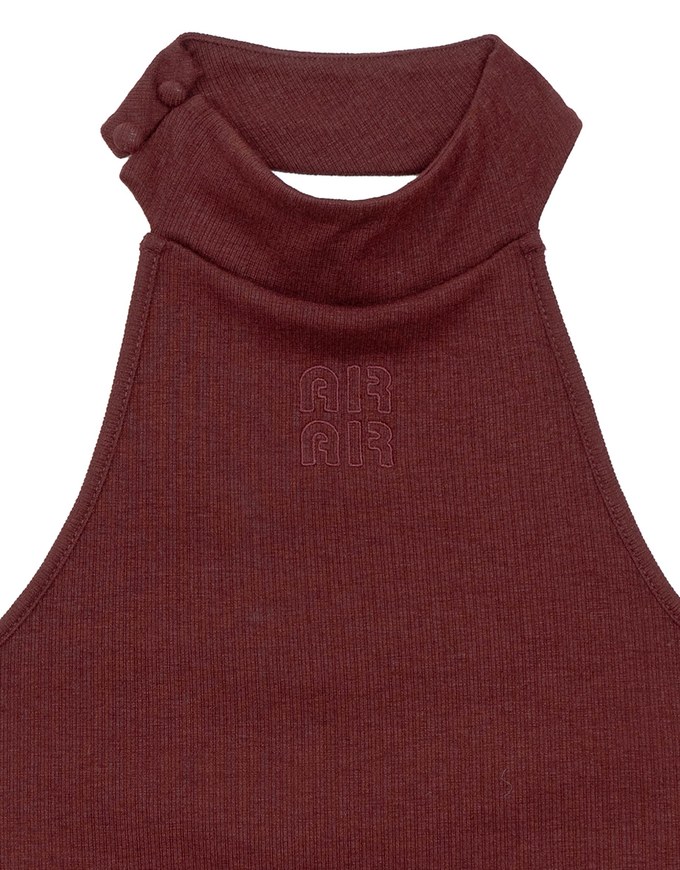 2 Way High Neck Sleeveless Crop Bra Top with AIR SPACE Logo Embroidery