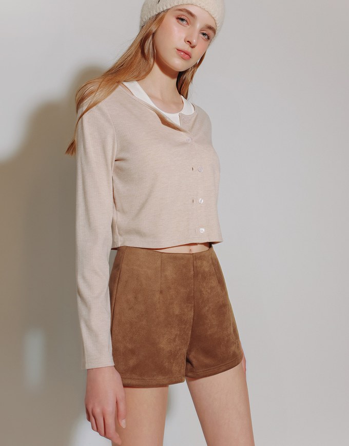 Simple Button Front Knit Long Sleeve Crop Cardigan