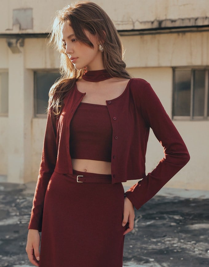 Simple Button Front Knit Long Sleeve Crop Cardigan