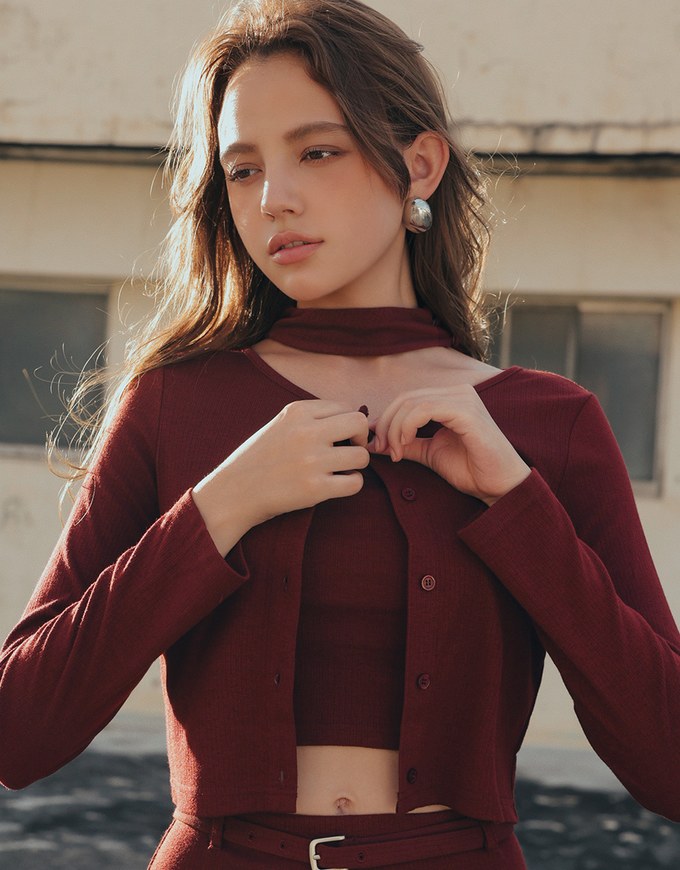 Simple Button Front Knit Long Sleeve Crop Cardigan