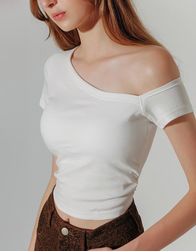 Basic One Shoulder Fitted Ribbed Crop Bra Top