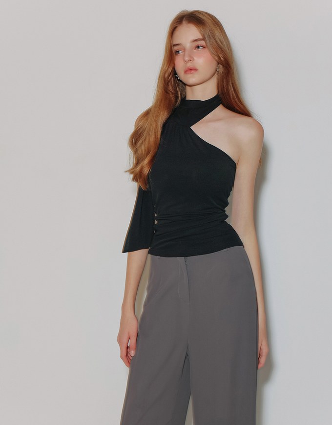Asymmetrical One Shoulder  Padded Bra Top with Draped Scarf Detail