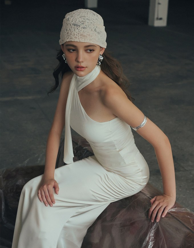 Asymmetrical One Shoulder Padded Bra Top with Draped Scarf Detail