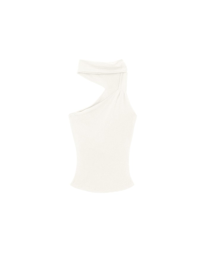 Asymmetrical One Shoulder Padded Bra Top with Draped Scarf Detail