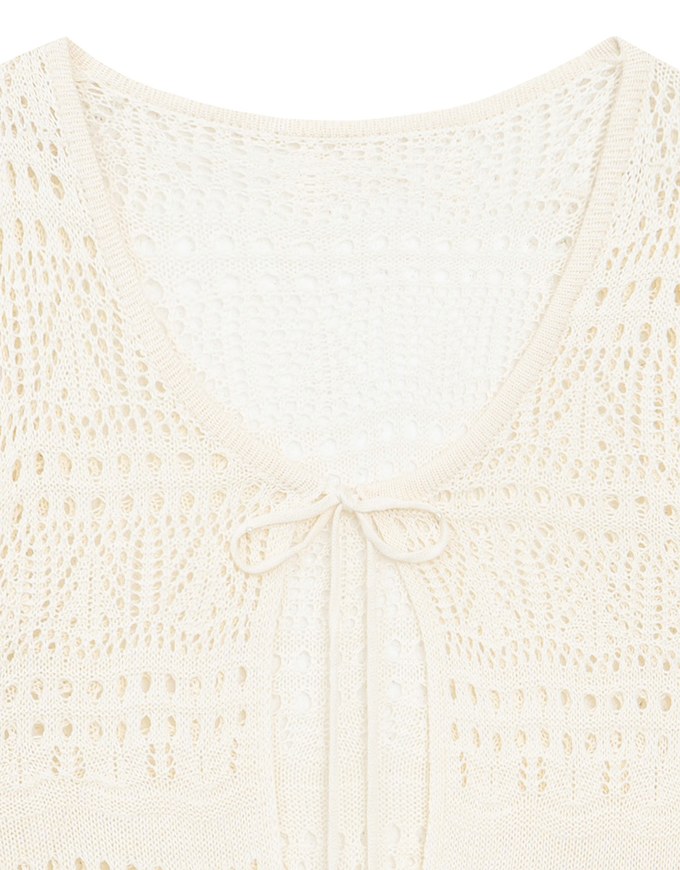 Crochet Open Knit Textured Long Sleeve Crop Cardigan