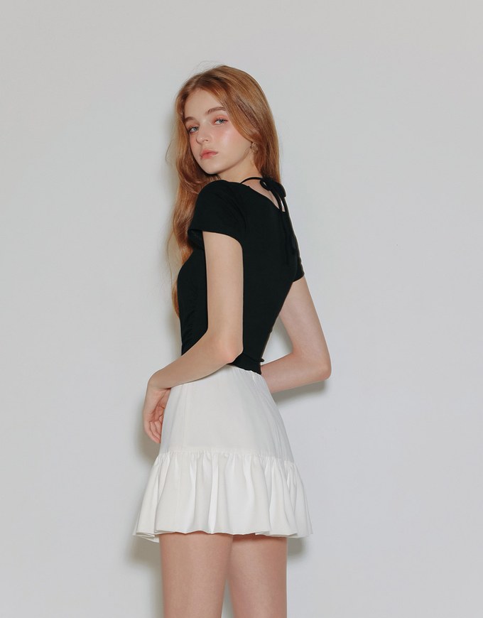 Faux 2 Piece Layered Halter Tie Crop Top with Ruched Sides
