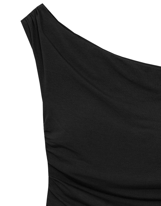 Asymmetrical One Shoulder Ruched Crop Bra Top with Spaghetti Strap