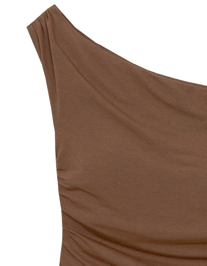 Asymmetrical One Shoulder Ruched Crop Bra Top with Spaghetti Strap
