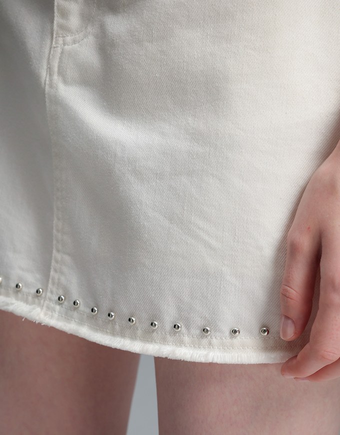【Stain Resistant】Metal Studded A Line Jeans Denim Skirt