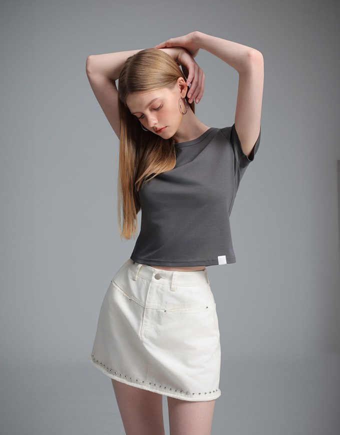 【Stain Resistant】Metal Studded A Line Jeans Denim Skirt