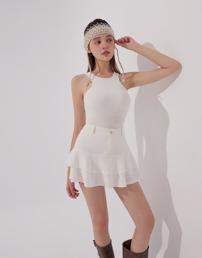 High Waist Layered Ruffle Hem Mini Skirt