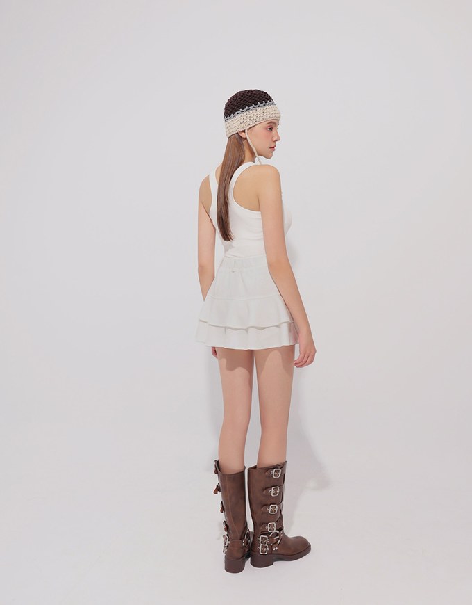 High Waist Layered Ruffle Hem Mini Skirt