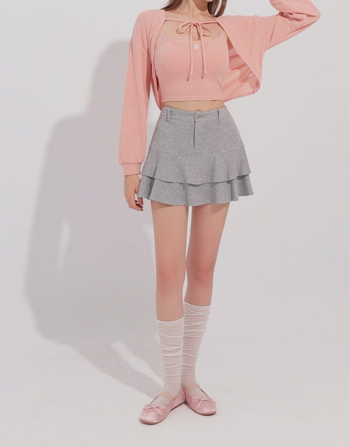 High Waist Layered Ruffle Hem Mini Skirt