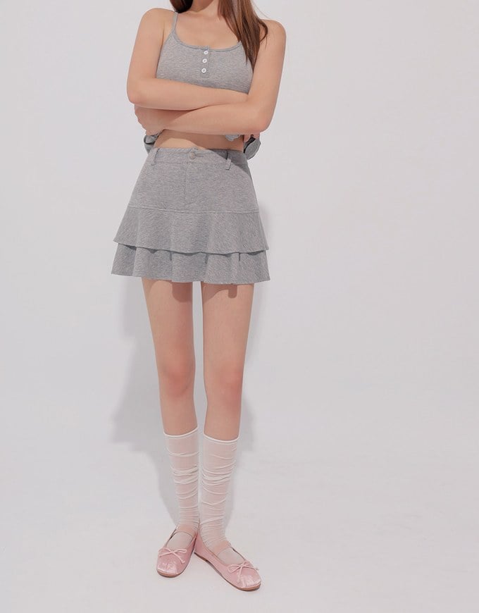 High Waist Layered Ruffle Hem Mini Skirt