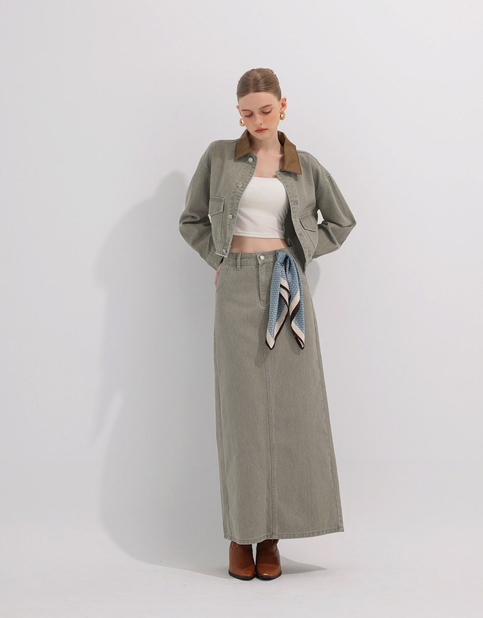 High Waisted Straight Cut Jeans Denim Maxi Skirt