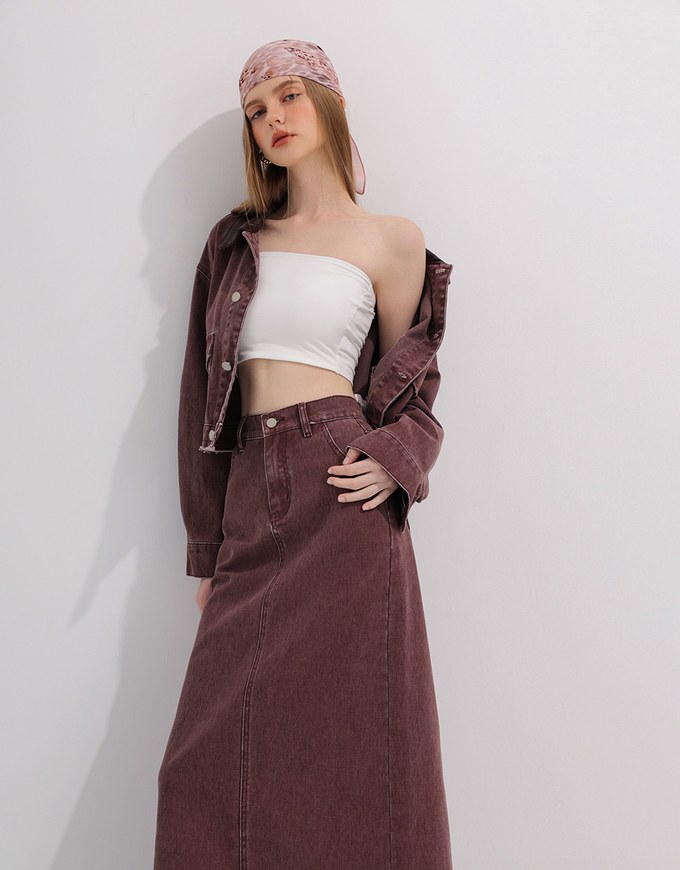 High Waisted Straight Cut Jeans Denim Maxi Skirt