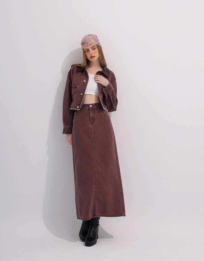 High Waisted Straight Cut Jeans Denim Maxi Skirt
