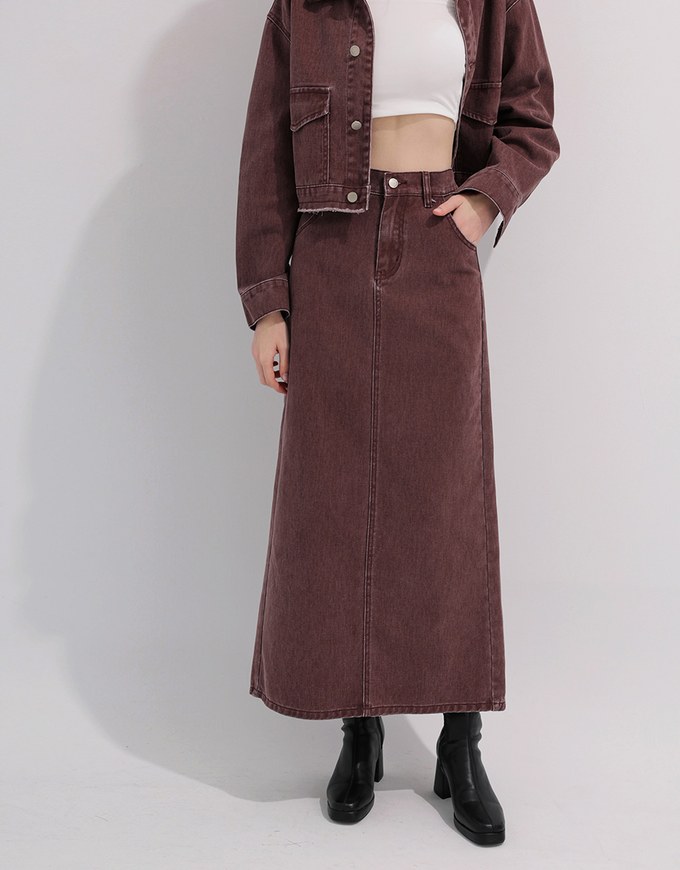 High Waisted Straight Cut Jeans Denim Maxi Skirt
