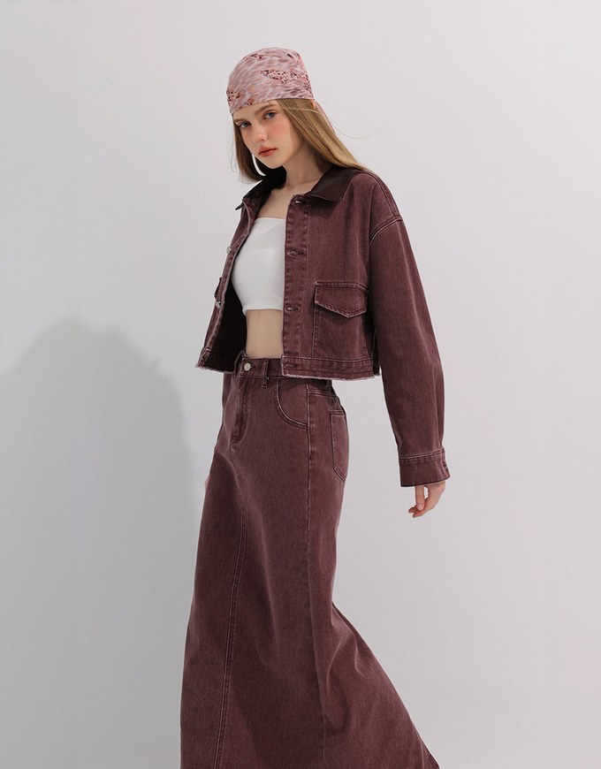 High Waisted Straight Cut Jeans Denim Maxi Skirt