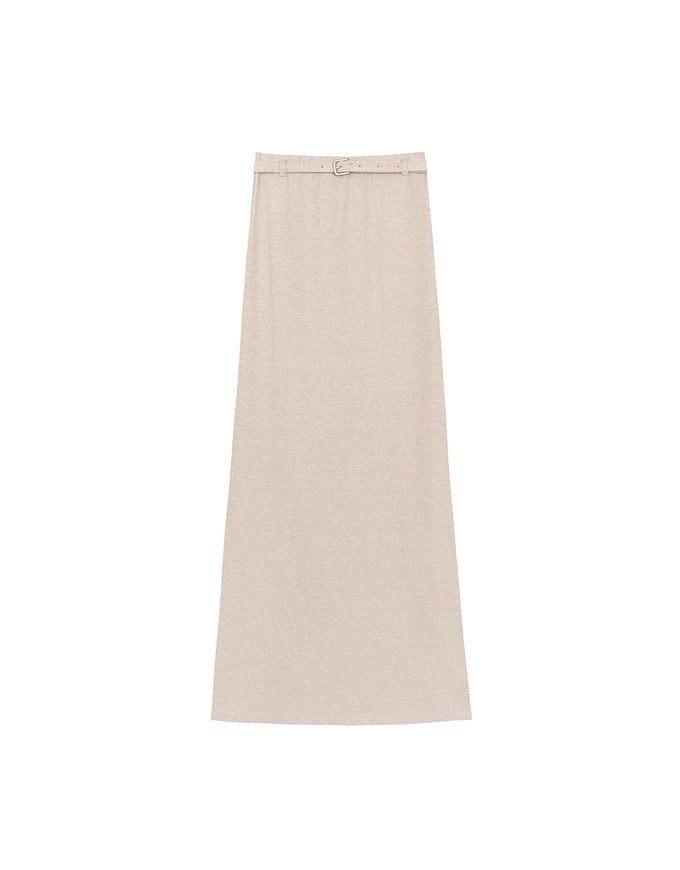 AIR SPACE Logo Embroidered Belted Straight Maxi Skirt