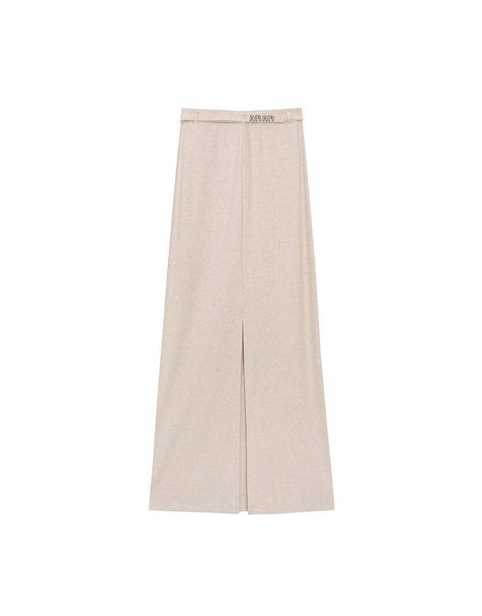 AIR SPACE Logo Embroidered Belted Straight Maxi Skirt